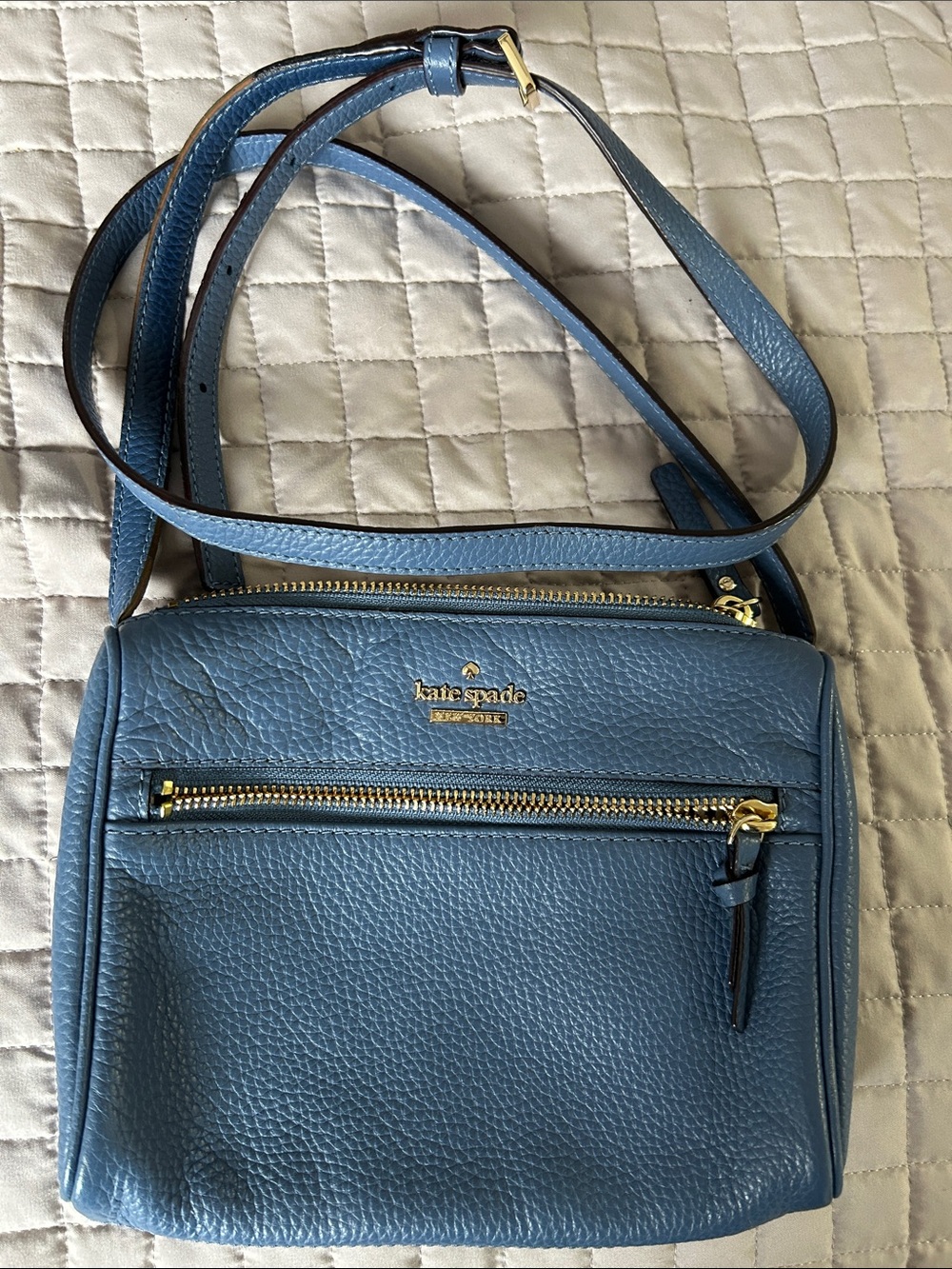 kate spade Blue Pebbled Leather Crossbody with Gold Hardware